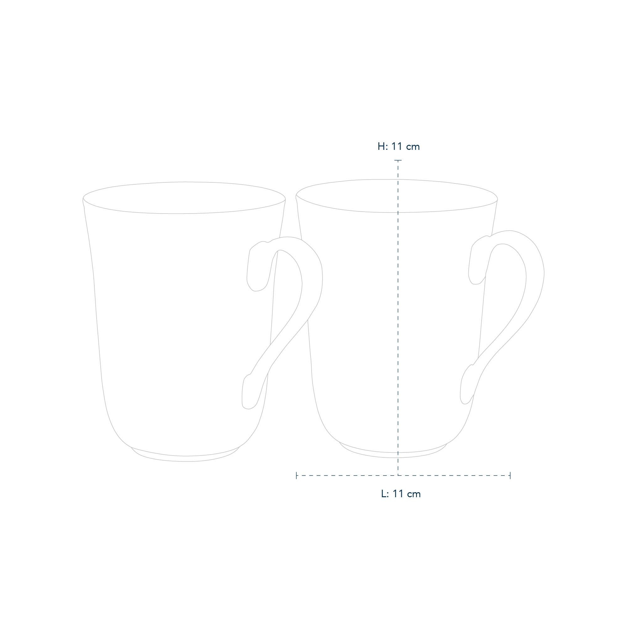 Line Drawing of Blue Fluted Mega Mug 33cl 2pc